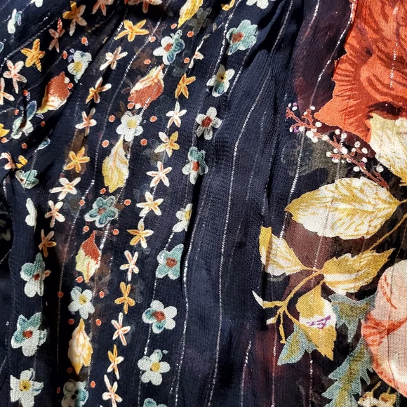 Black MD Multi-color Floral Blouse Crochet Lace Top #O31 - Picture 8 of 9